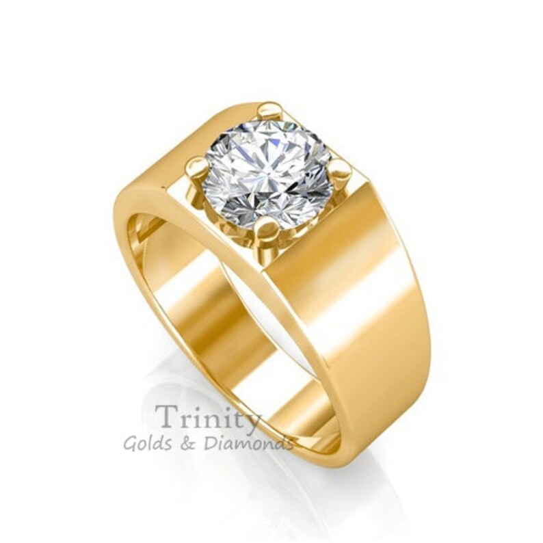 MOISSANITE DIAMOND MENS Ring,Round Cut Diamond Men's Ring, 14K Yellow Gold Finish, Men'sSolitaire Diamond Ring , Gift For shops Him