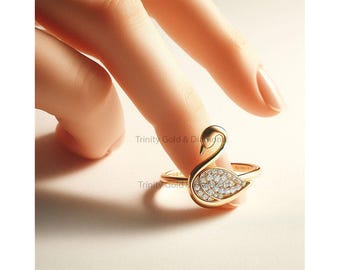 Gold Swan Ring: Adjustable CZ Bird Jewelry