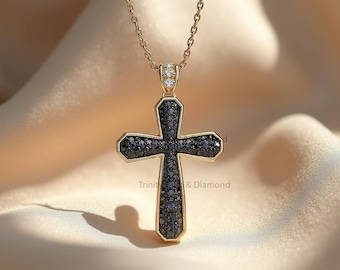 Black Diamond Cross Pendant Necklace: Gold Plated Christian Jewelry