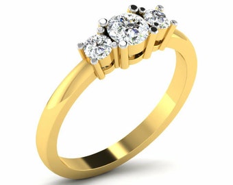 Anillo de tres piedras con moissanita y diamante en plata de ley 925