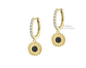 SUNFLOWER BRIDAL EARRINGS | Diamond Flower Cluster Earrings, Wedding Earrings, Engagement Earrings, Diamond Dangle Earrings, Earring Dangle