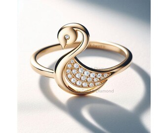 Gold Swan Ring: CZ Animal Jewelry, Adjustable Bird Design