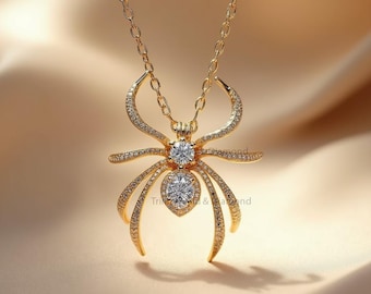 ゴールドスパイダーネックレス：ゴシックブラックウィドウペンダント