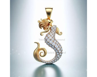 Gold Mermaid Pendant Necklace: CZ Tail, Ocean Fantasy Jewelry