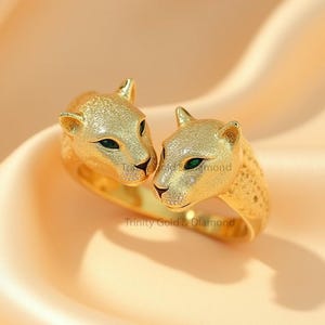 Panther Head Statement Ring • Dual Panther Wrap Ring for Women • Wild Cat Gold Ring • Luxury Animal Jewelry • Bold Adjustable Ring