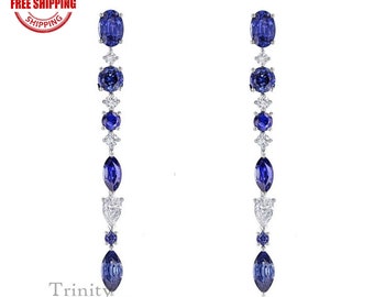 Sapphire Dangle Earrings: Sterling Silver Multi-stone Earring