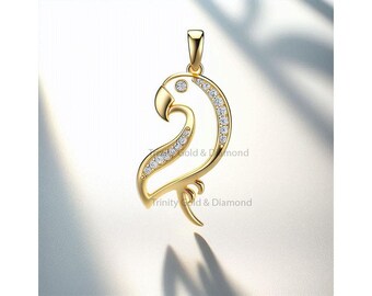Gold Parrot Pendant Necklace: CZ Bird Charm, Nature-Inspired Jewelry