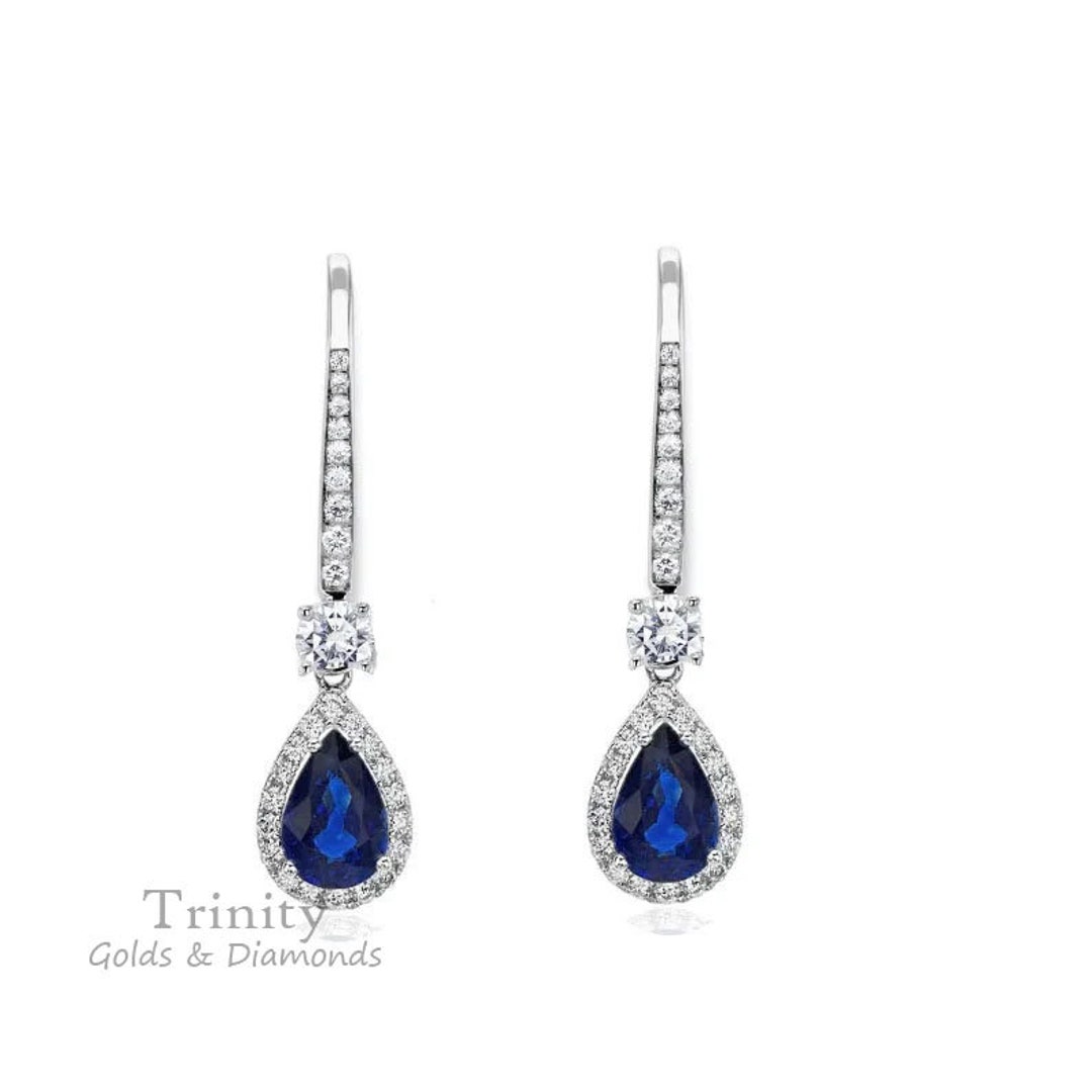 Sapphire Dangle Earrings, Sapphire Drop Dangle Earrings, Sterling