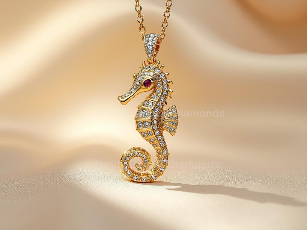 Ciondolo cavalluccio marino in oro rosa 18 kt e diamanti - Shop Elegance