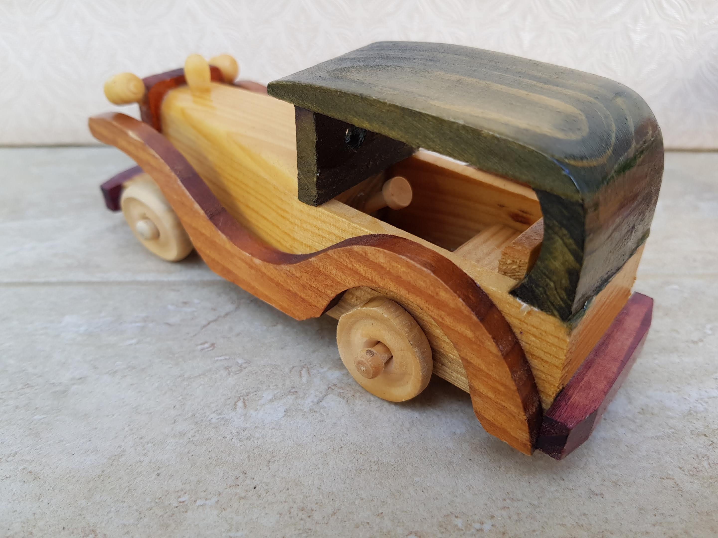 Retro Wooden Car Model, Vintage Wooden Automobile Classic Auto Vehicle