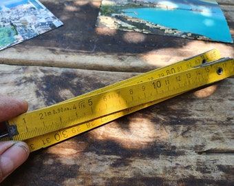 Vintage Wooden folding ruler, Collapsing ruler,Meter stick, Wood Folding Measuring Tape, Folding Measuring Stick, One Meters Lon