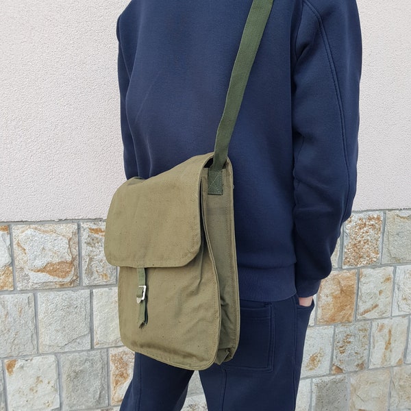 Vintage Military Canvas Bag , Canvas Bag , Army Canvas Bag , New Army Green Bag , Messenger Bag , Unisex Military Haversack , Tarpaulin Bag