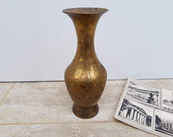 Vintage Etched Brass Vase, Boho Decor