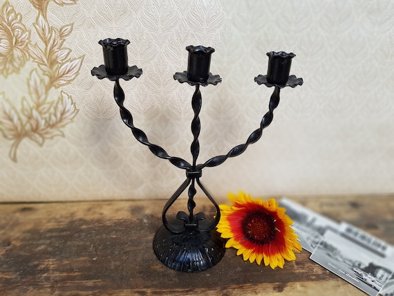 Vintage Handmade Candlestick 60s, Wrought Iron Decor, Authentic