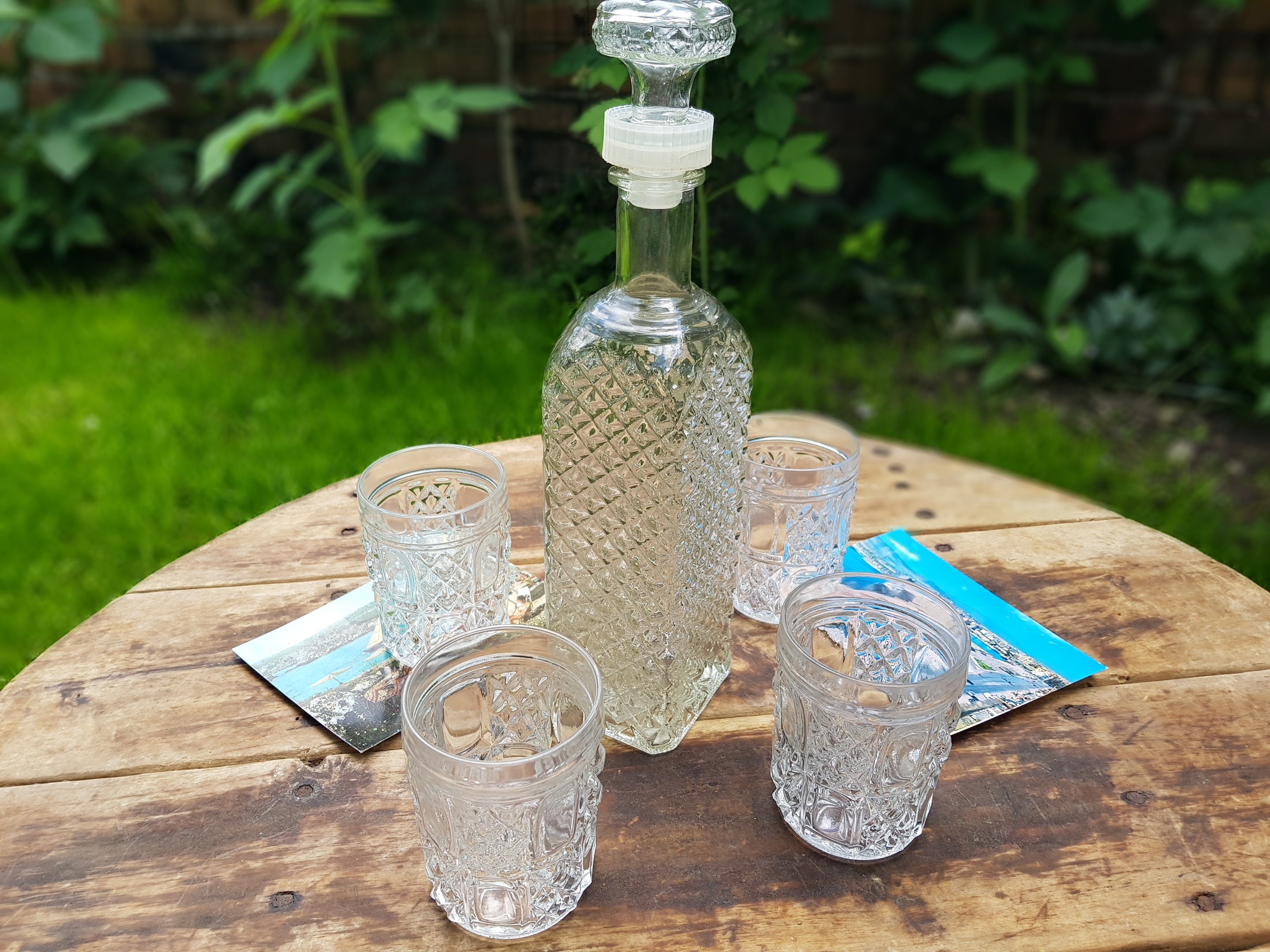 Vintage glass decanter with 4 glasses decanter retro decanter clear