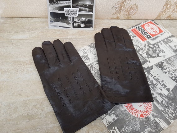 Vintage Broun Real Leather Gloves, Men Leather Gl… - image 8