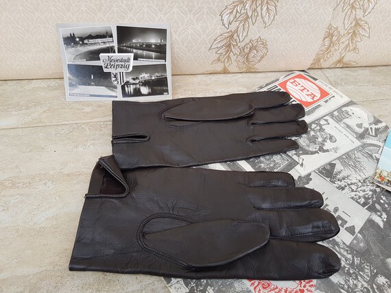 Vintage Broun Real Leather Gloves, Men Leather Gl… - image 9