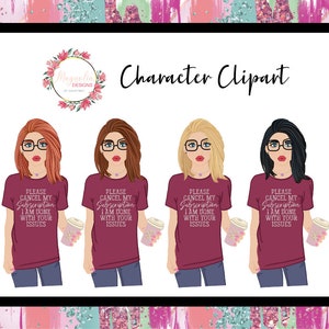 Cute girl character clip art- set of 4 png files