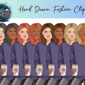 Cute fashion girl character clip art- set of 8 png files