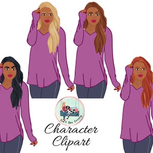 Cute girl character clip art- set of 4 png files