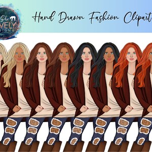 Cute Fall fashion girl character clip art- set of 8 png files