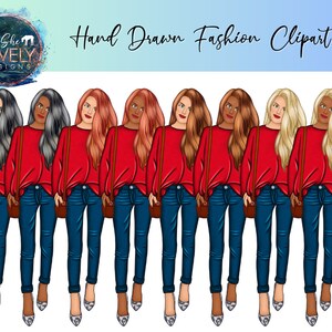 Cute Holiday fashion girl character clip art- set of 8 png files