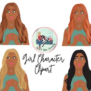 Cute girl character clip art- set of 4 png files