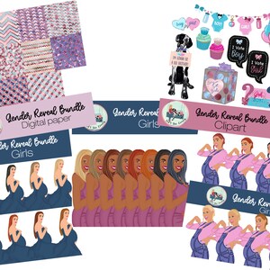 The Gender Reveal clipart bundle with digital paper & girls
