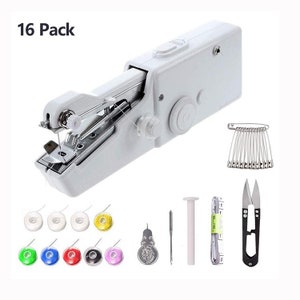 Handy Stitch Bundle including handheld sewing machine, Spindles, Bobbins, Threader, Needles, Measuring Tape, Thread cutter and Safety pins