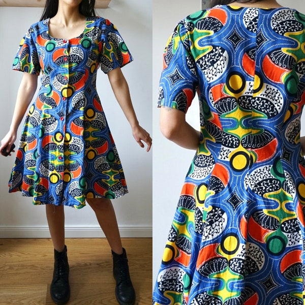 robe vintage motif fou taille S robe colorée robe d’été