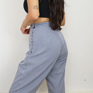 Vintage gingham Pants size XS-S blue white pants high waist pants gingham trousers checkered pattern pants plaid pants high waist trousers