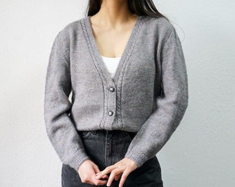 Vintage handmade cardigan size S grey purple cardigan wool mix jacket