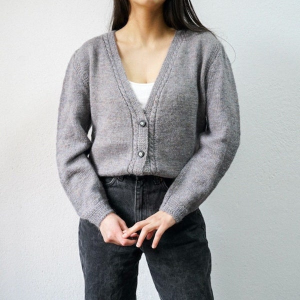 vintage cardigan fait main taille S gris violet cardigan laine mélange veste