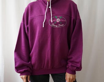 Vintage jaren 90 sweatshirt maat L, paarse trui uit de jaren 90, retro sweatshirt, paarse pullover uit de jaren 80