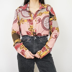 Vintage baroque blouse size M long sleeve blouse colorful shirt elegant blouse feminine blouse shirt