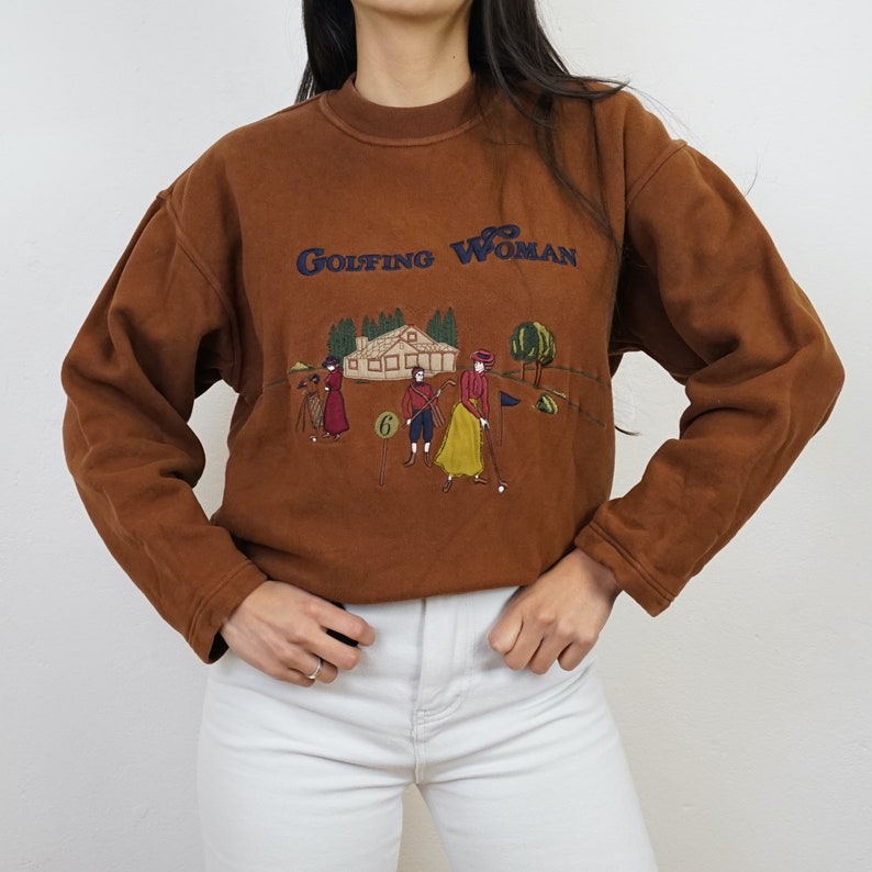 Vintage Brown Sweatshirt Size S Embroidery Golfing Women Pullover ...