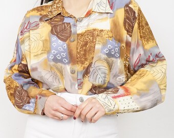 Vintage Blouse size M long sleeve blouse colorful blouse colorful shirt elegant blouse feminine blouse shirt feminine blouse