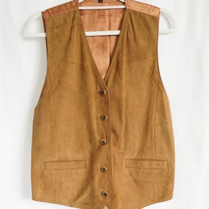 Vintage 70s suede Vest Size M leather vest yellow suede light brown hippie festival vest