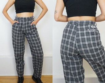 Vintage wool mix Pants size S plaid pants checkered grey black white pants grunge pants checkered trousers wool mix trousers