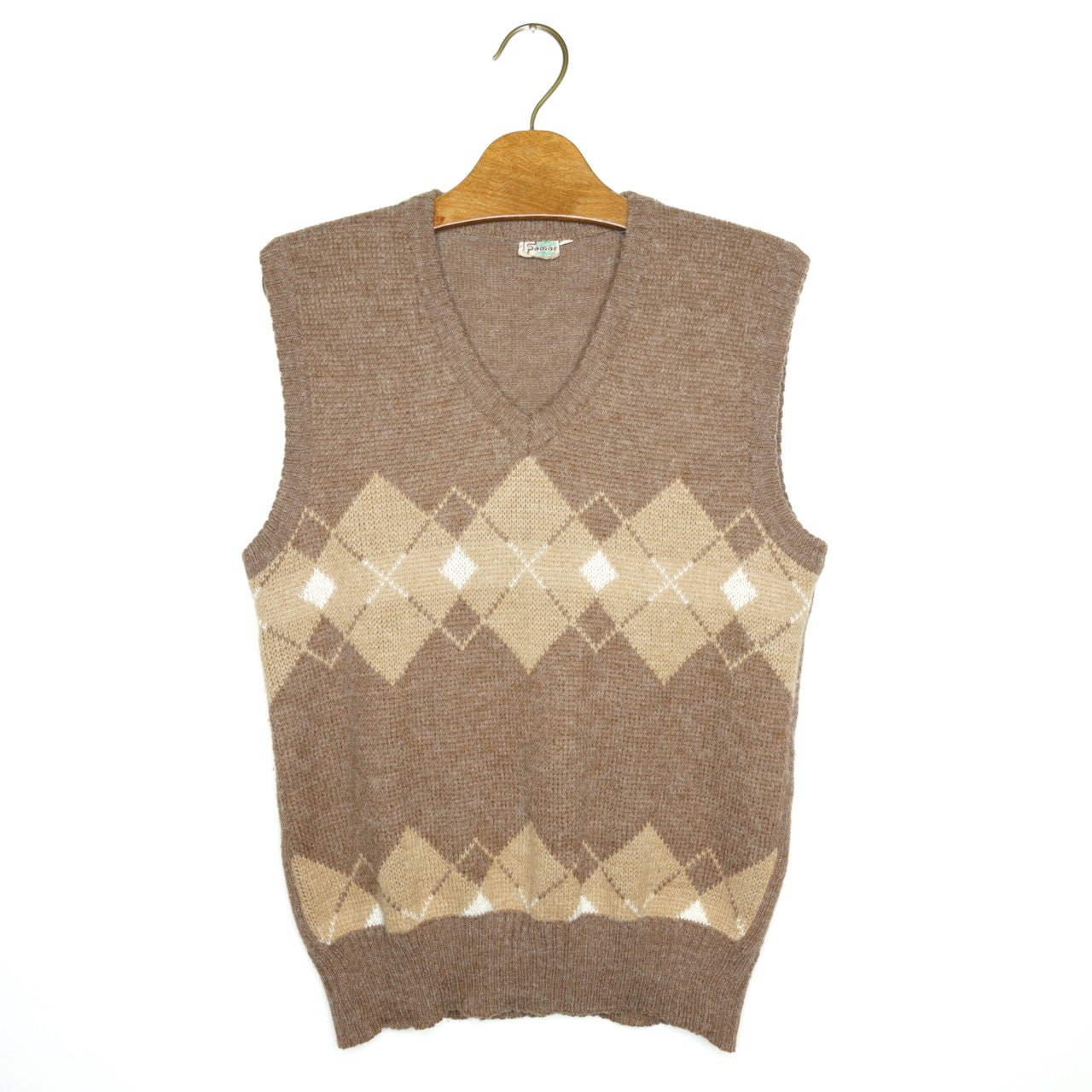 Vintage Light Brown Knitted Sweater Vest Size S Pullover Vest - Etsy