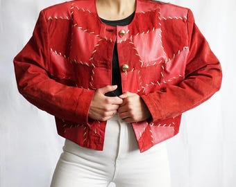 Vintage 80s leather jacket size M-L red leather jacket 80s retro shoulder pads jacket 80s jacket retro leather