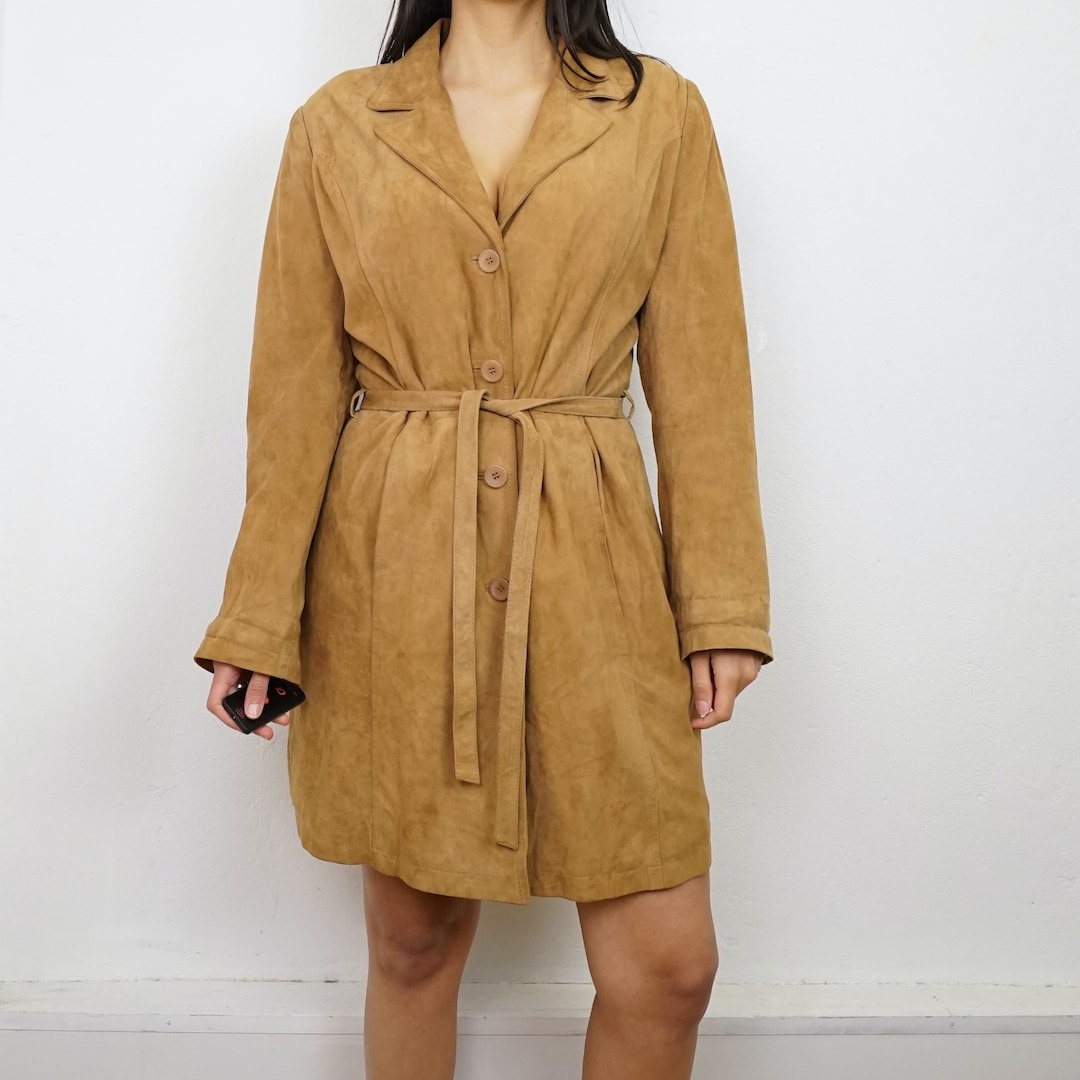 Robe Mi-mollet En Vrai Daim - Manches Longues - Taille S - Couleur Rouille - Occasion Très Bon état