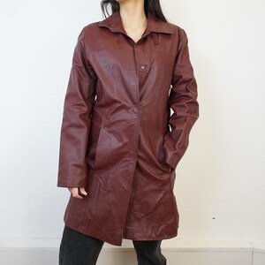 Vintage burgundy leather coat Size M 90s leather coat jacket red leather purple leather 画像 5