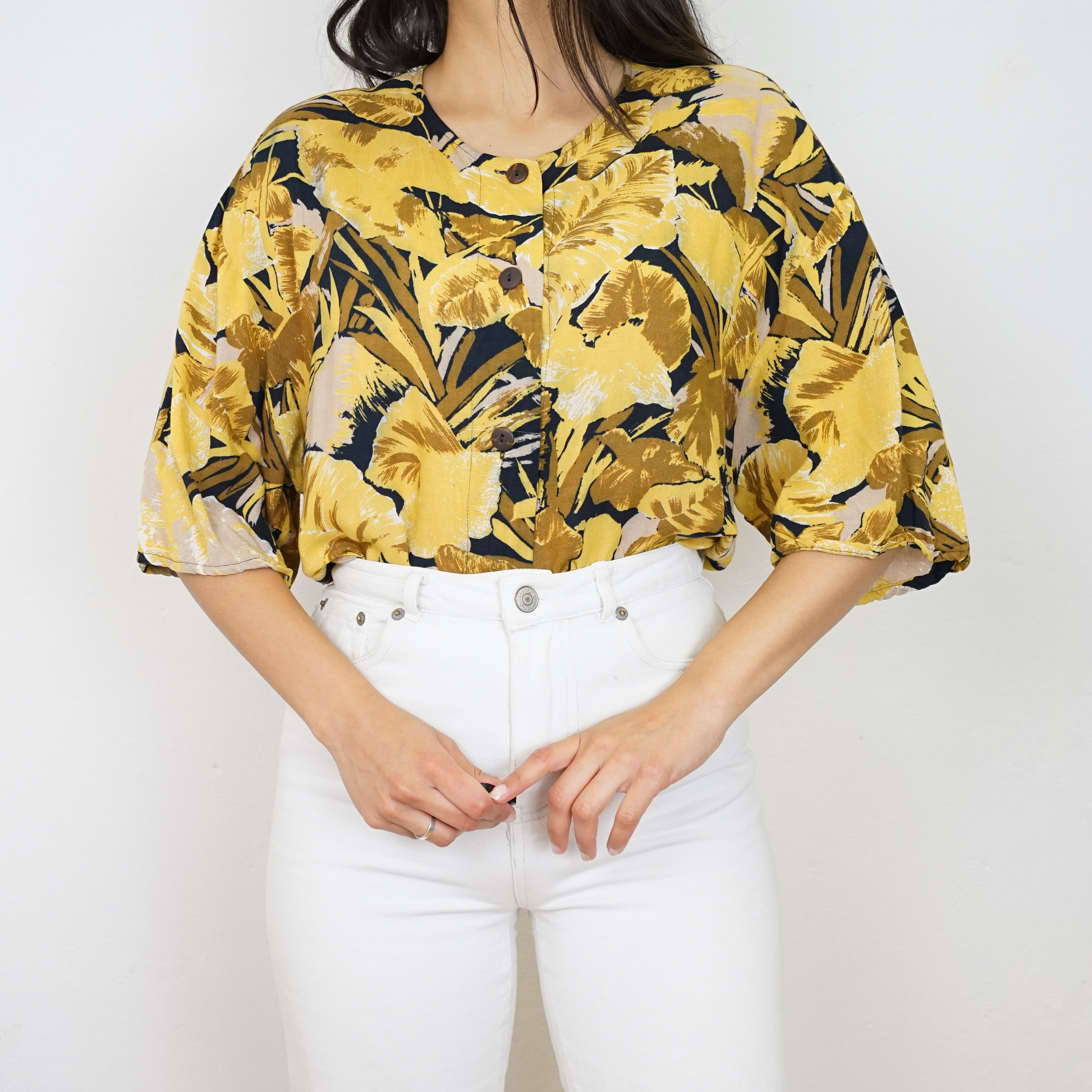 yellow black blouse