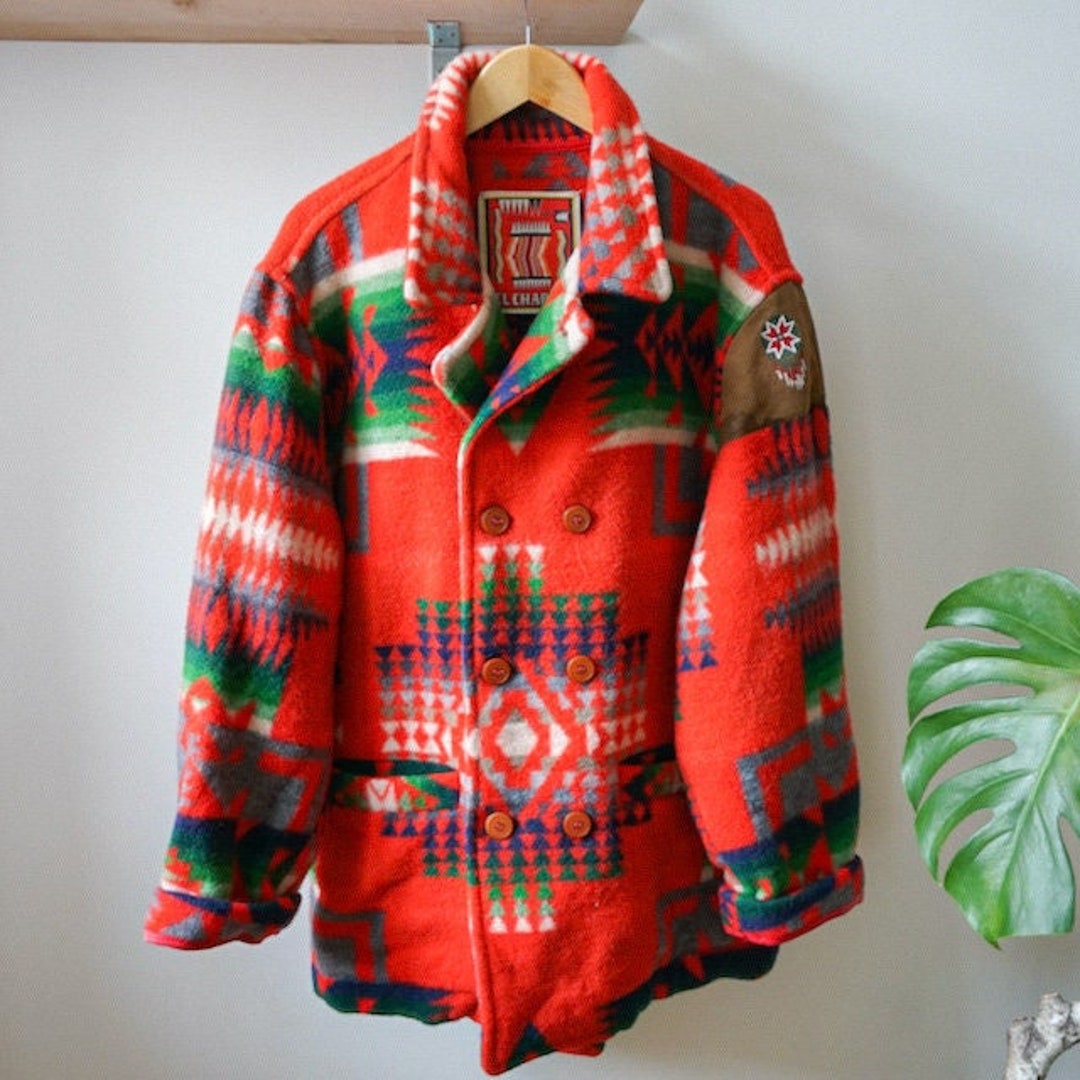 Vintage Colorful Navajo Jacket Men Size XL Wool Jacket Crazy Etsy
