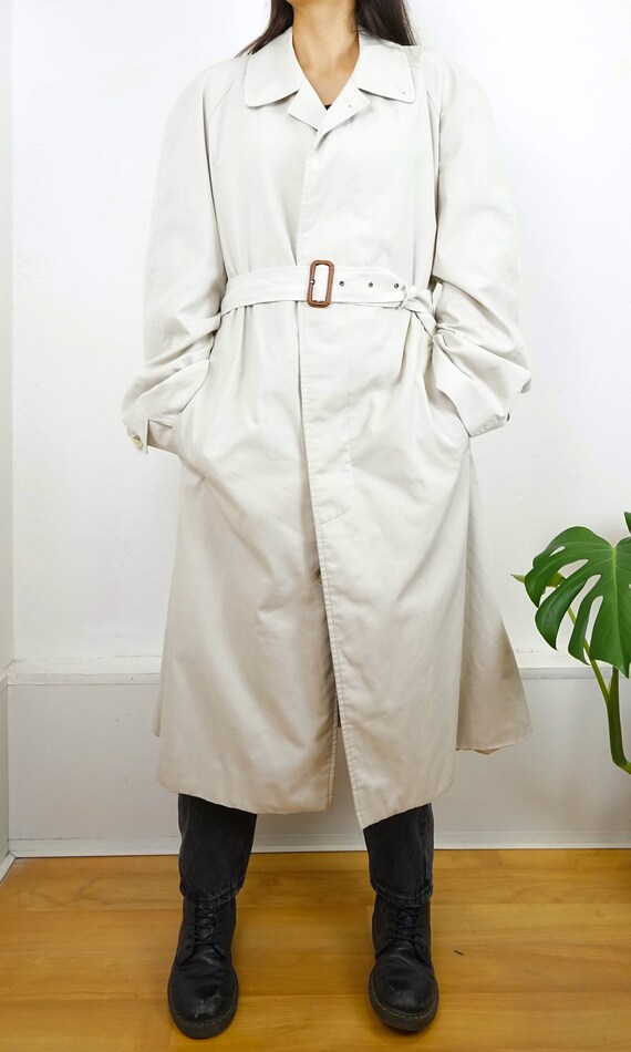 Vintage Trench Coat Size L off white beige checke… - image 6