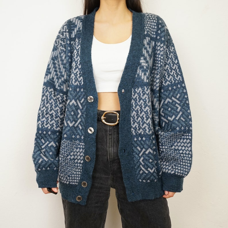 Vintage wool mohair Cardigan size L blue chunky cardigan wool mohair jacket wool cardigan unisex cardigan wool jacket Bild 2