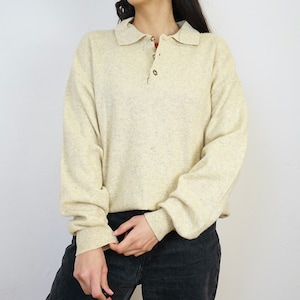 Vintage polo Pullover Size M wool mix light yellow sweater cozy sweater knit pullover warm sweater jumper unisex