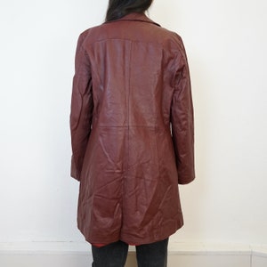 Vintage burgundy leather coat Size M 90s leather coat jacket red leather purple leather 画像 4