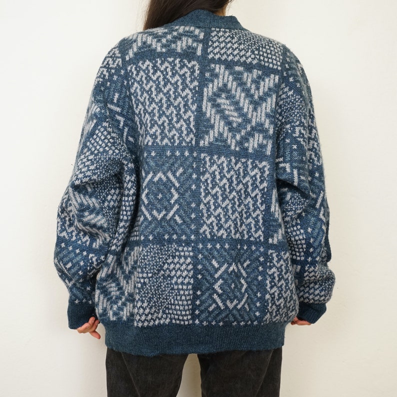 Vintage wool mohair Cardigan size L blue chunky cardigan wool mohair jacket wool cardigan unisex cardigan wool jacket Bild 3